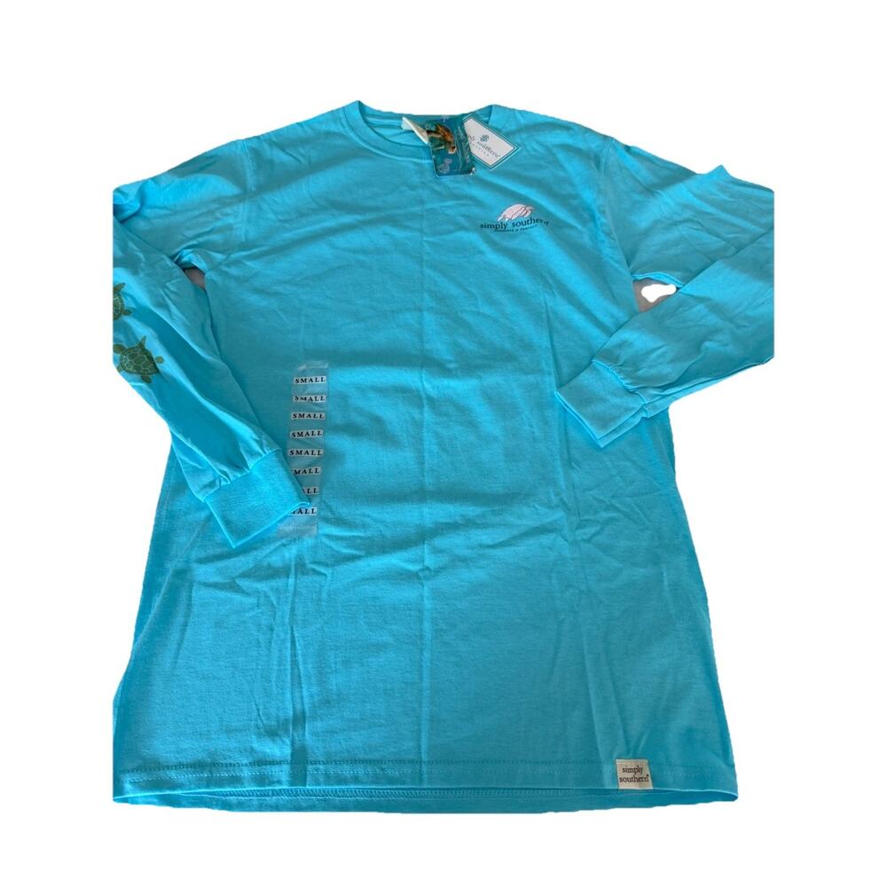 Simply Southern Blue Turtle Christmas Holiday Long Sleeve Tee Shirt Size Small